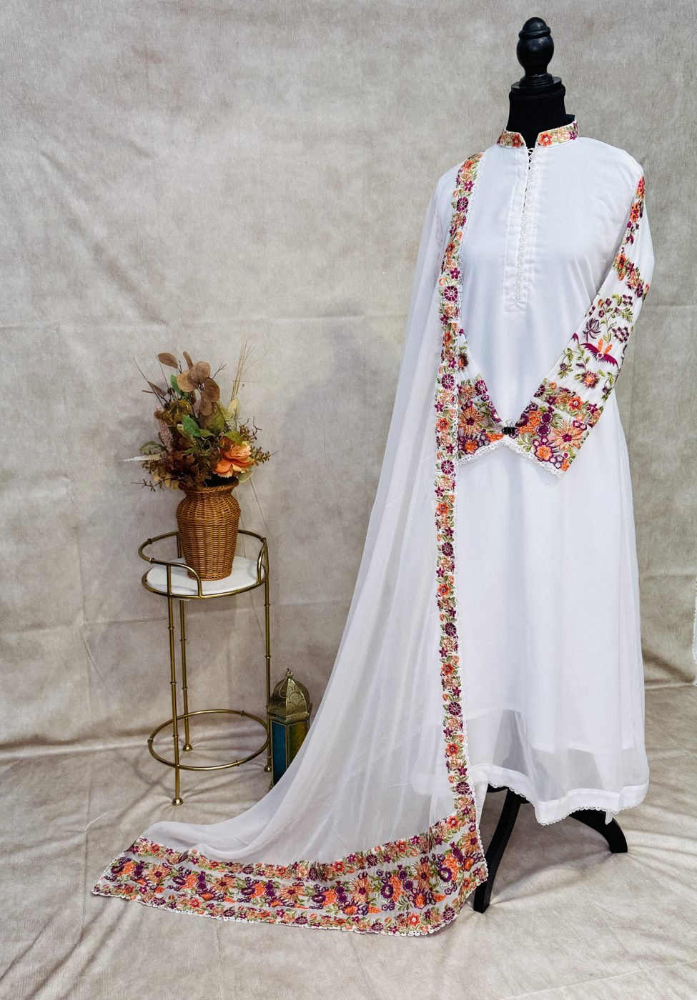 Pakistani Chiffon Suit with Multicoloured Thread Work